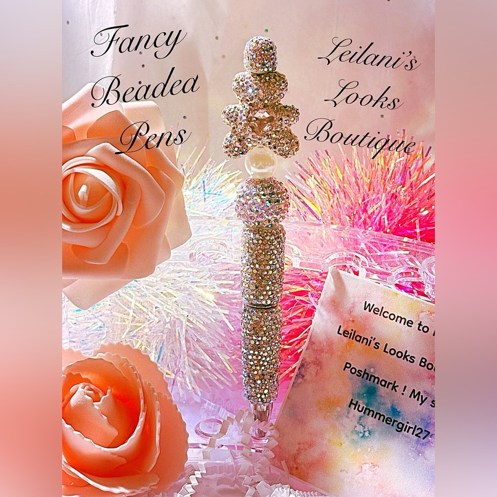 Fancy beaded pen/gifts/silver rhinestone bear/ - Picture 2 of 6